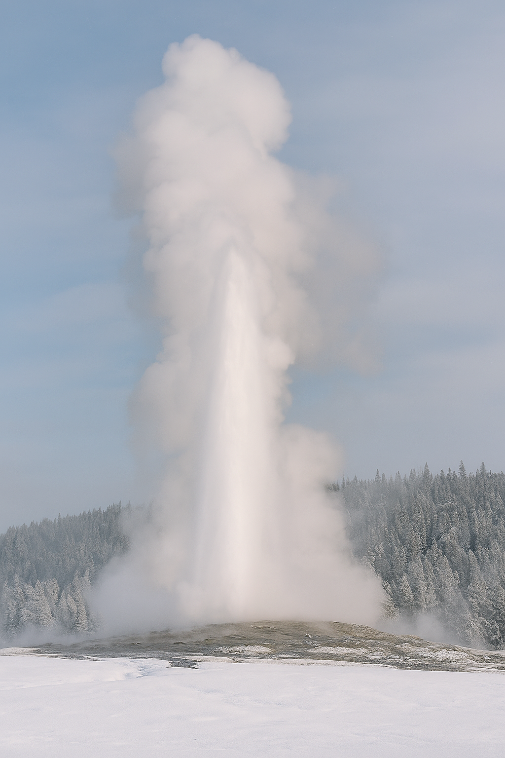 Old Faithful in winter — pure geothermal magic under icy skies.